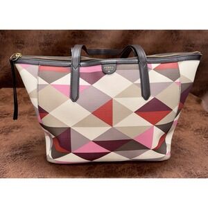 Fossil "Sydney" Geometric Print Tote Canvas Leather Handles Without Fossil Key
